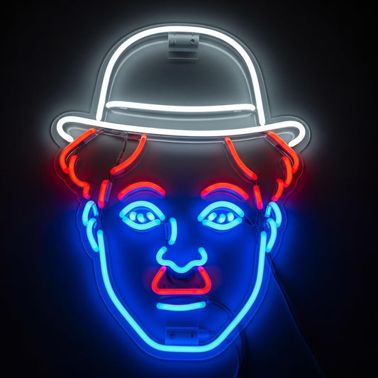 SOLOLED Lámpara LED Neón Decorativa, Diseño Retro con Bombín, 52x70 cm, Iluminación Azul y Rojo, para Pared