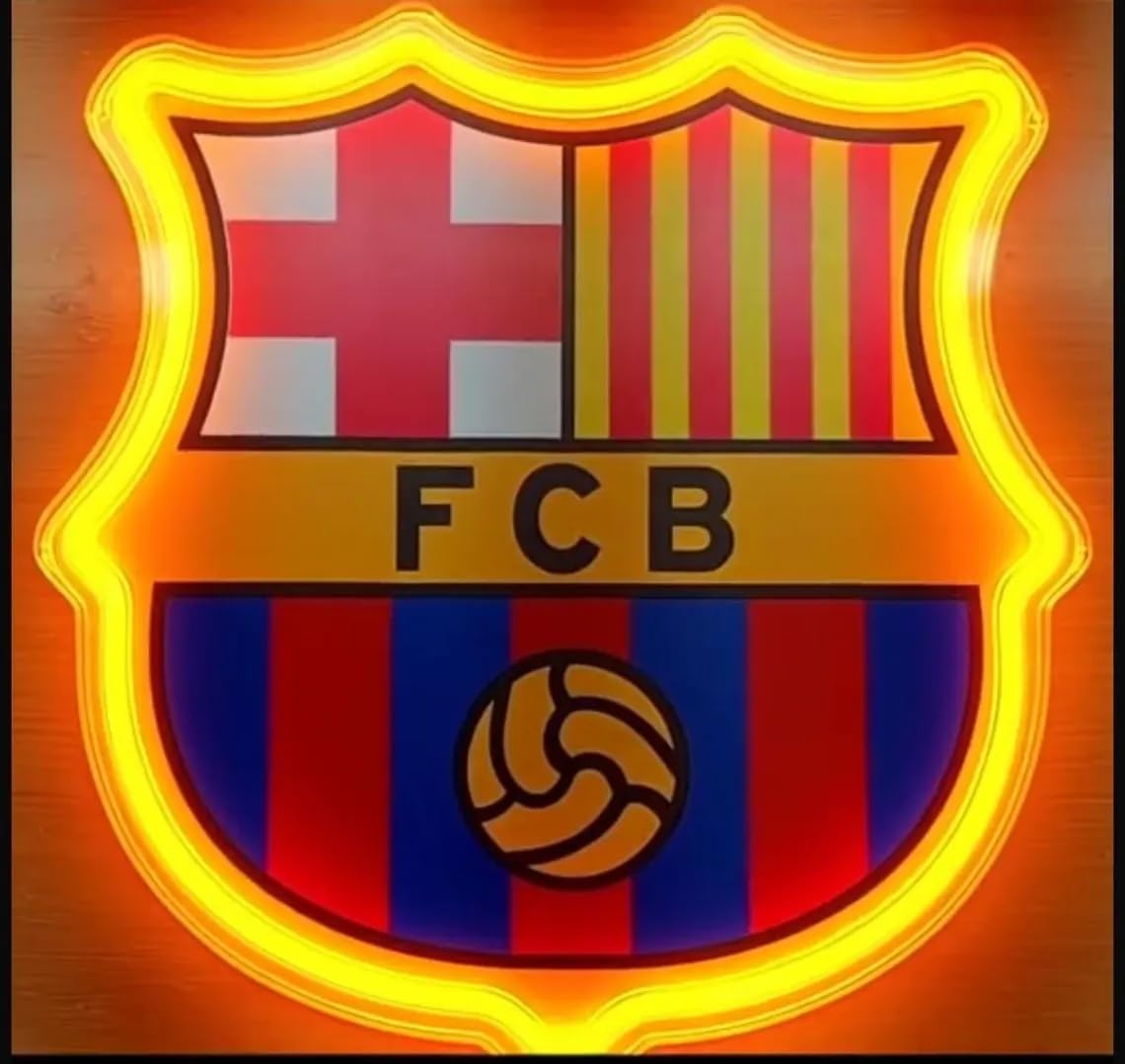 escudo REGALO Barcelona fútbol con Pantalla metacrilato y vinilo con neón LED de Bar Deportivo, de la liga de futbol, Ambiente de Pub MEDIDAS 35X30CM