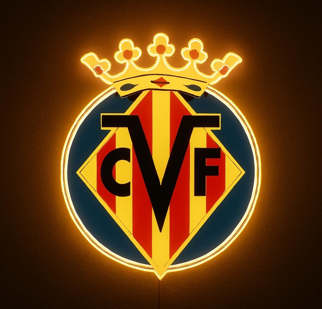 Lámpara LED de Pared escudo futbol regalos Villarreal Decorativa, Diseño de Corona Real, Iluminación Ambiental Dorada