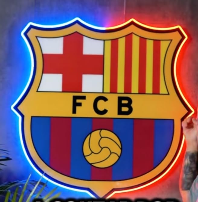 SOLOLED Lámpara Escudo neón LED Decorativa Barcelona, FCB, Iluminación Neón Bicolor, para Aficionados del Fútbol medidas 32x30 cm,neon led,vinilo,metacrilato liga de futbol