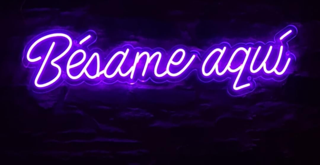 Letrero de Neón LED 'Bésame aquí', Luz Decorativa Púrpura, Iluminación de Pared