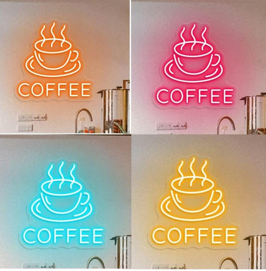 Signo de neón, Letrero de neón de café, letrero de neón acrílico para decoración de paredes, Decoración de negocios, restaurantes y bares (Blanco)