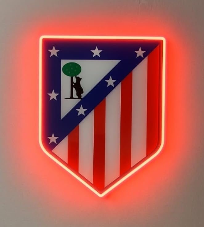 SOLOLED Lámpara LED de Pared Atlético Madrid, Escudo Iluminado con Luz Roja, Decoración Deportiva MEDIDAS 28X35CM