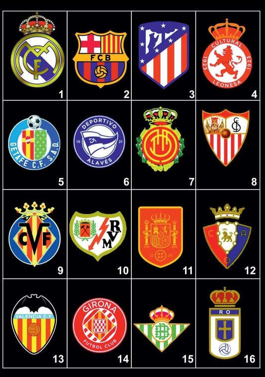 16 escudos Pantalla metacrilato y vinilo con neón LED de Bar Deportivo, Logo Iluminado de la lga de futbol, elige un escudo con el número