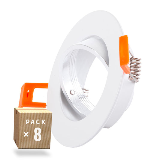 Pack 8 Aro Foco Downlight  Basculante Circular Aluminio Blanco 93Mm
