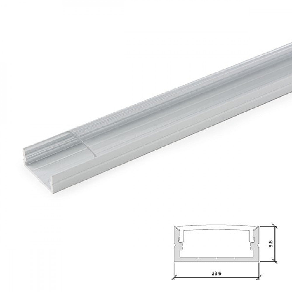 Perfíl Aluminio para Tira LED Doble - Difusor Transparente x 2M