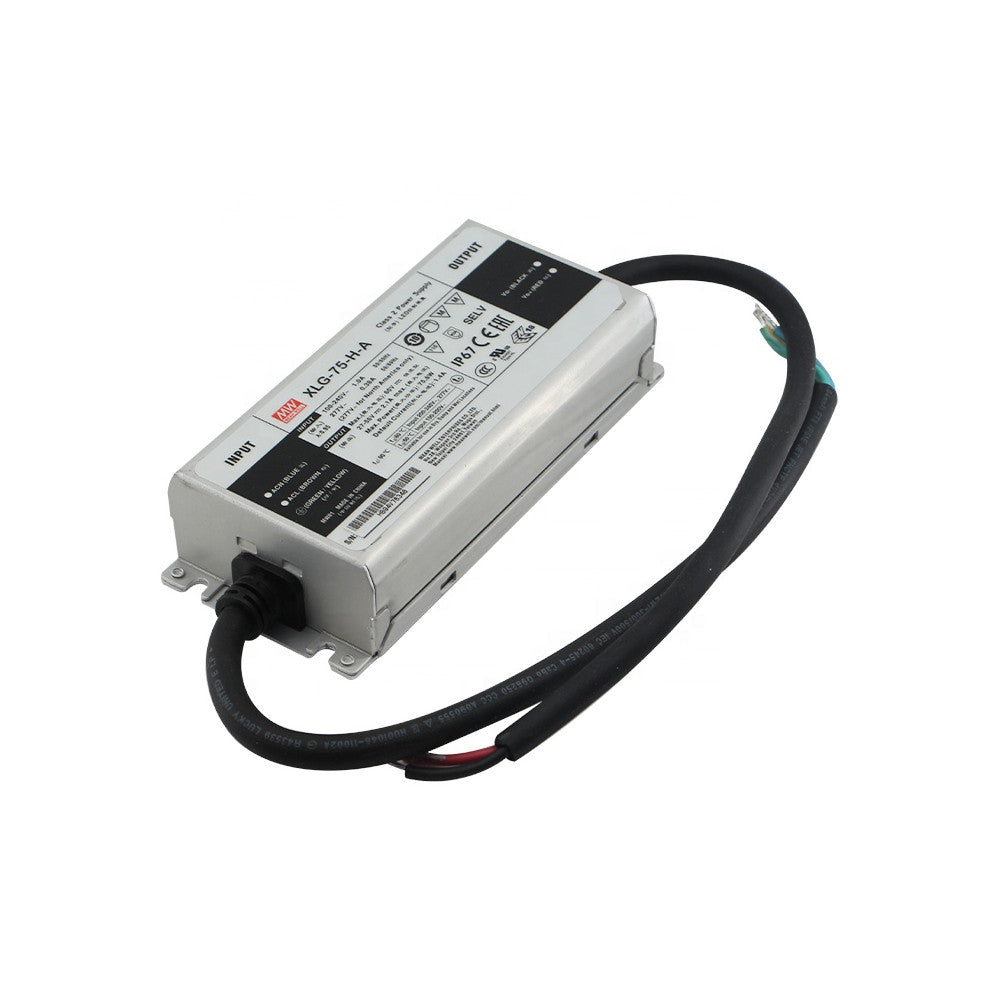 XLG-75-H-A IP67 Driver MEANWELL Potencia Constante Entrada:100-305VAC Salida:27-56VDC Corriente 1300-2100mA 75W PFC Potenciome