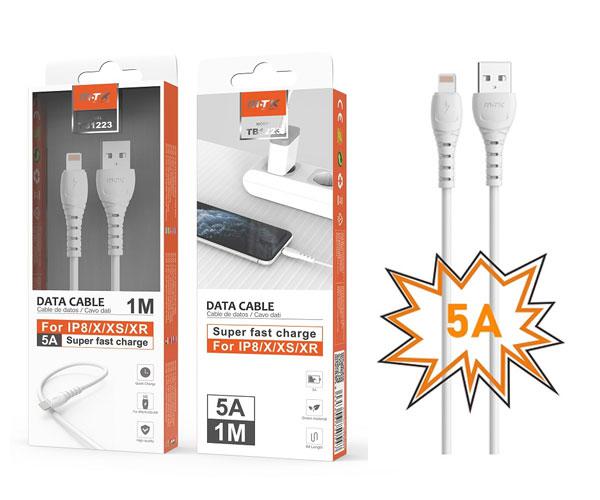 Cable datos USB 2.0 a Lightning iPhone X /12/13/14 / 1m / 5a / Carga rapida / Tb1223 / Blanco / Mtk