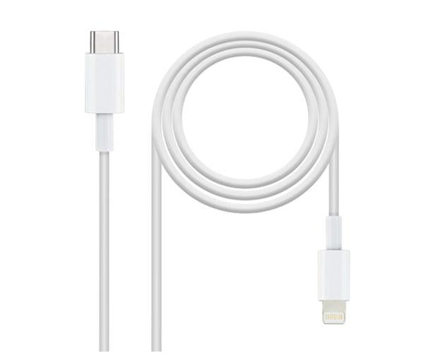 Cable datos Type-C a Lightning Iphone 5-12 / 1m / Blanco / Nanocable 10.10.0601