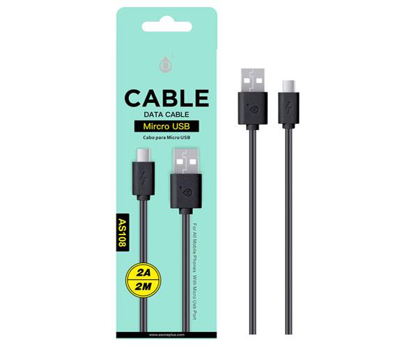 Cable datos USB 2.0 a Micro USB / 2m / 2a / AS108/ Negro / ONE+
