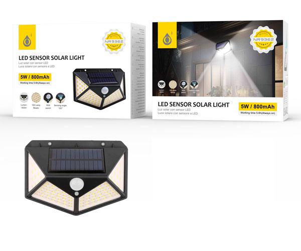 Lampara solar Led 5W NR9362 / 100 luces para exterior / 3-5m / 120º / Negro / 2903622 / One+