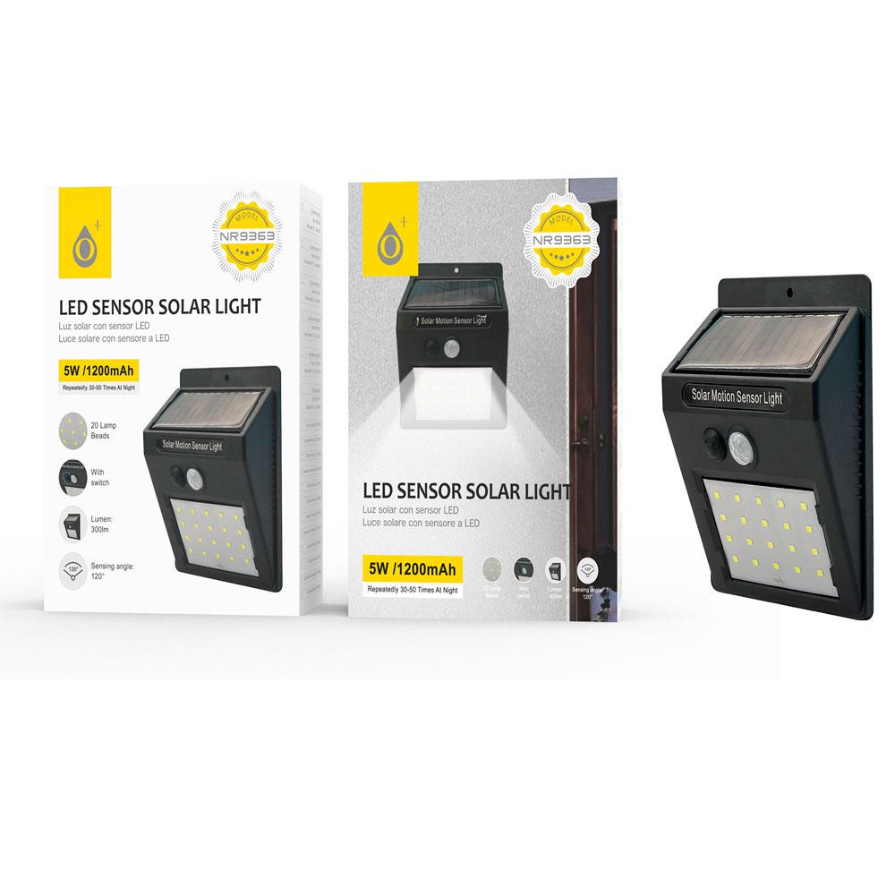 Lampara solar Led 5W NR9363 / 20 luces exteriores / 3-5m / 120º / Negro / 2903632 / One+