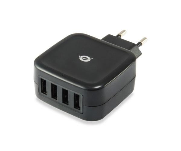 Cargador de red Usb x4 / 25w / Negro / Althea / Conceptronic / ALTHEA04B