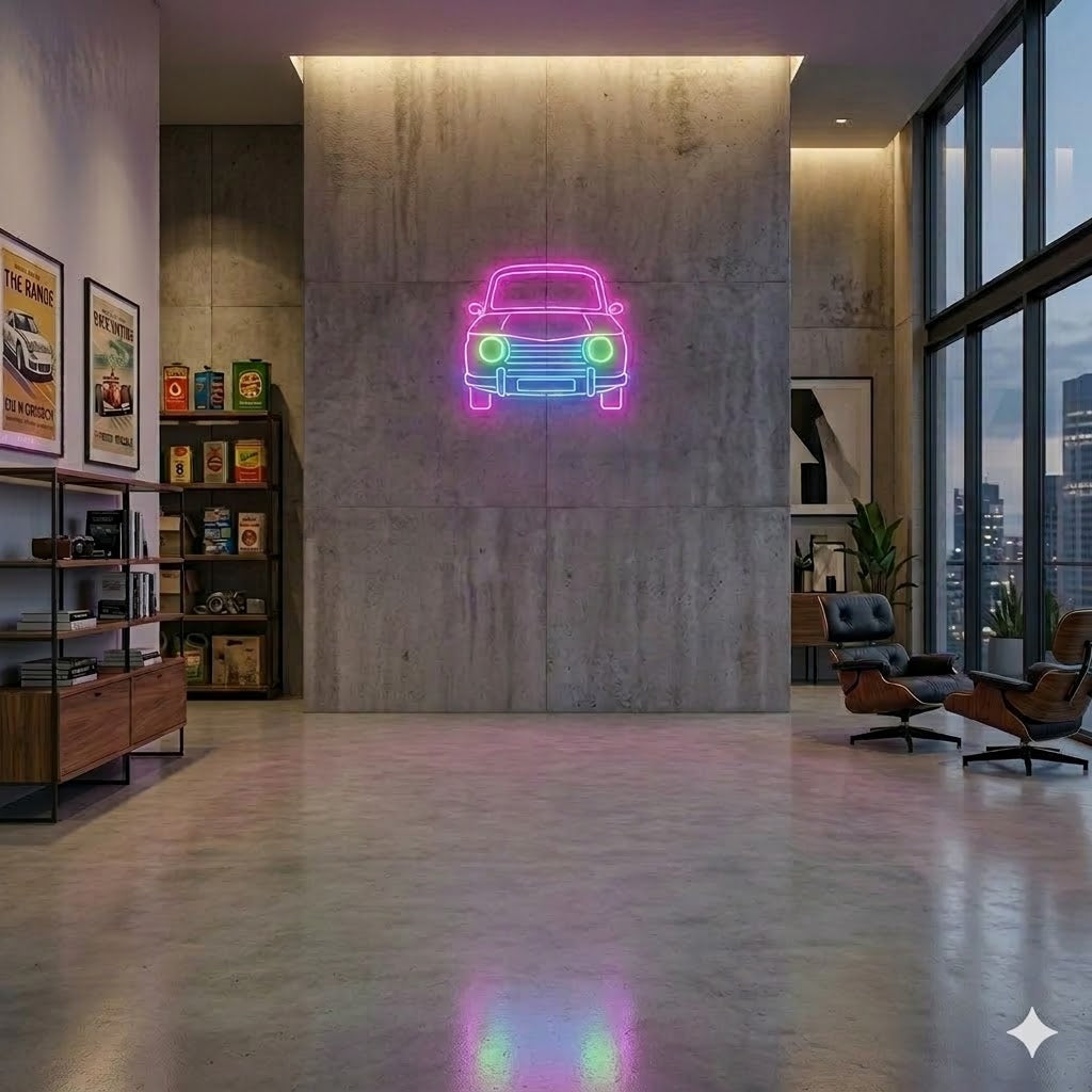Letrero Luminoso de Neón LED, Diseño inspirado en coches clasicos