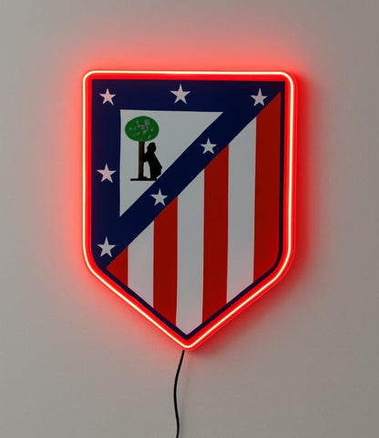 cartel escudo de neón led flex metacrilato y vinilo del Atlántico de Madrid de la liga de fútbol,regalo, para pared de un bar