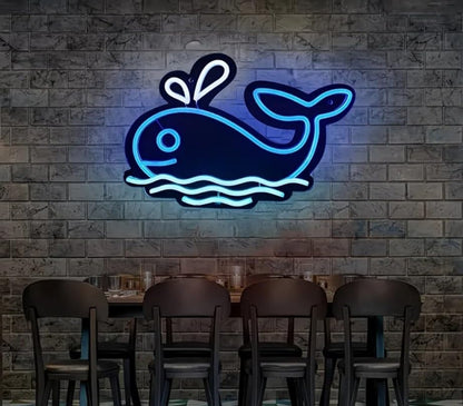 Letrero Neón de Palabra "Ballena", Luz neón LED, Blanco Frío y Blanco Cálido, Decoración de Pared con base metacrilato transparente,cadena,cable de 1.5 m y alimentación 12 v medidas 40x25 cm