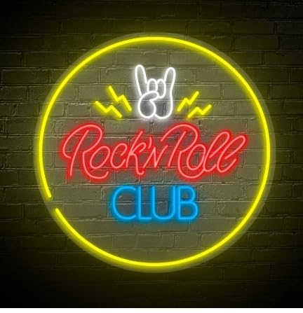Letrero de Neón LED Rock n Roll Club, Luz Decorativa Circular, Amarillo, Rojo y Azul