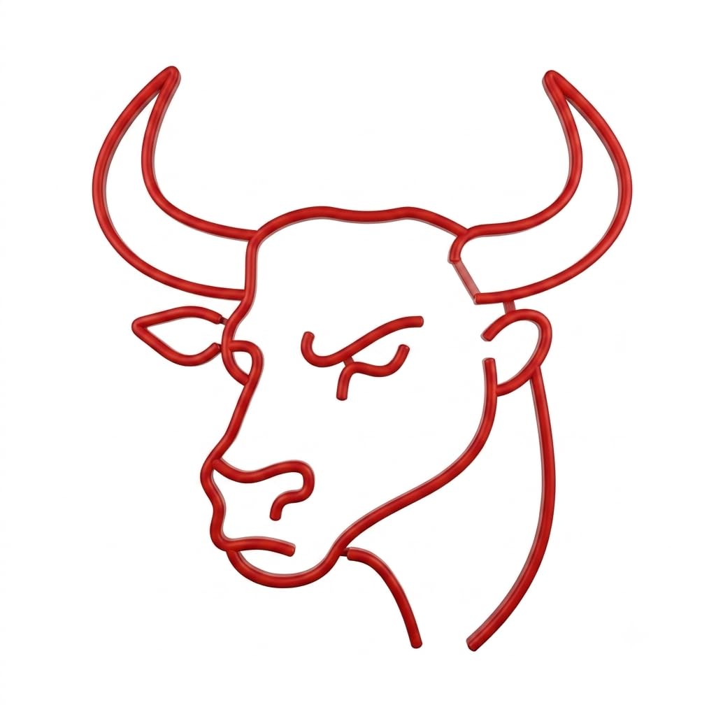 Letrero Neón led metacrilato transparente Cabeza de Toro san Fermín Pamplona, Diseño Lineal en Rojo 50 cm aproximadamente 12 v