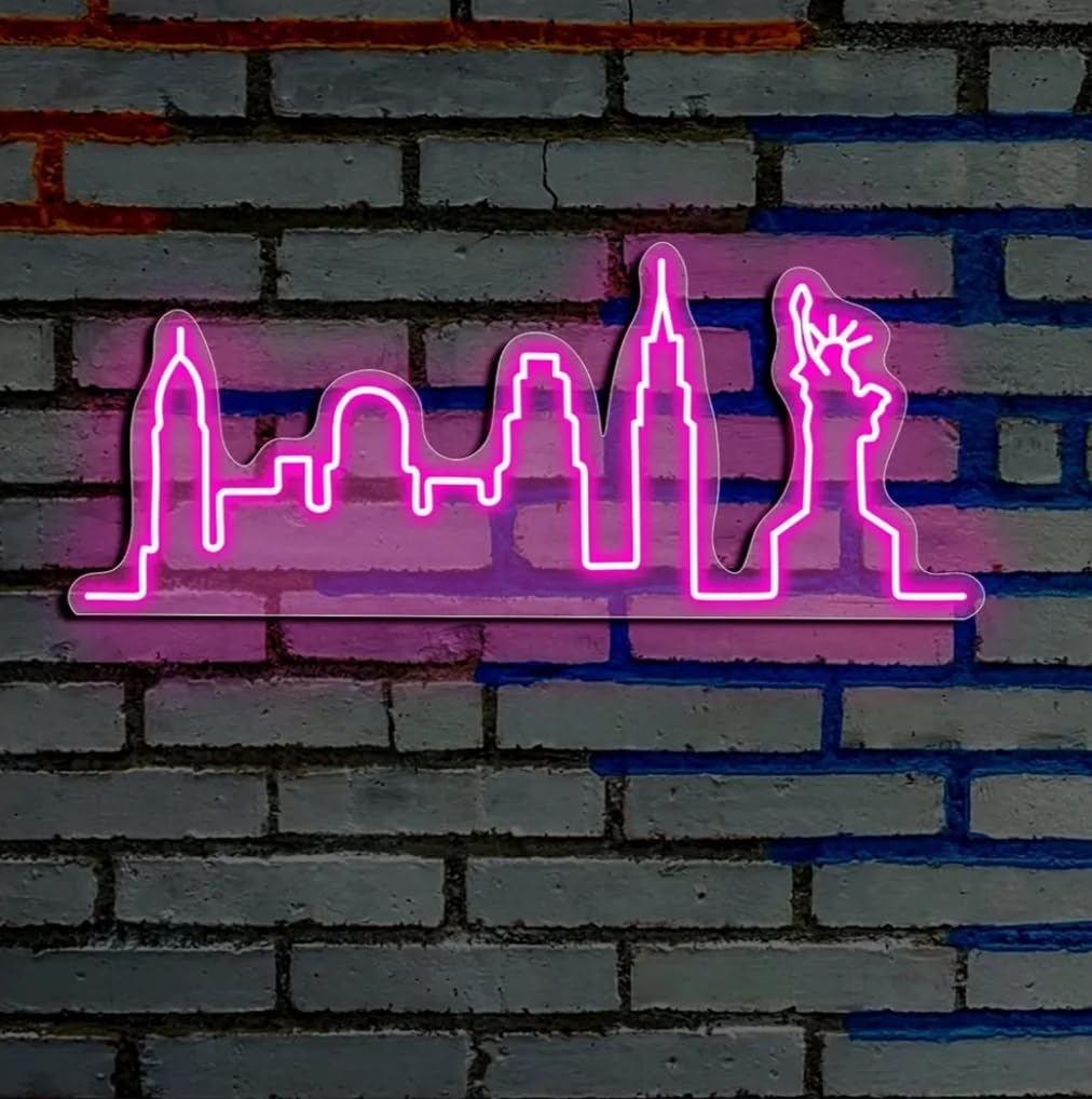 Letrero de Neón Decorativo para Pared, Diseño Ciudad de Nueva York MEDIDAS 40X60 CM ALIMENTACION 12 V