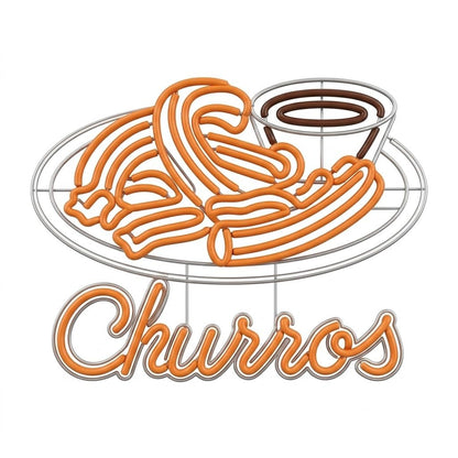 Cartel Luminoso LED de Churros, Señal Decorativa de Neón, Naranja y Blanco MEDIDAS 70X70CM ALIMENTADOR 12V