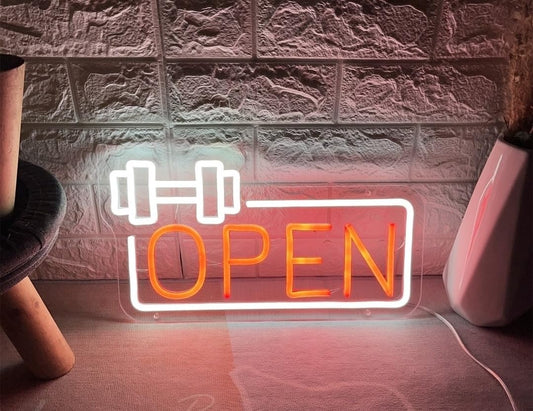 Letrero de Neón Abierto para Gimnasio, Decoración de Pared, Señalización Luminosa para Estudio de Fitness