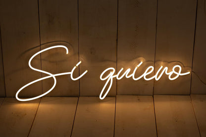 SOLOLED Letrero Luminoso LED Neón "Si Quiero" – Blanco Cálido, 70 x 30 cm, Base de Metacrilato, Regulable con Mando a Distancia, Ideal para Bodas y Eventos, Incluye Kit de Instalación