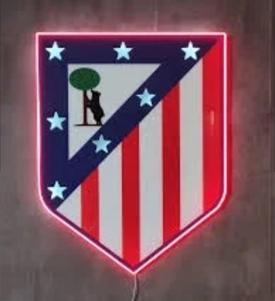 Escudo Luminoso LED de At Madrid, Decoración Deportiva de Pared, Diseño Club vinilo,metacrilato,neon led 35x27 medidad liga de futbol
