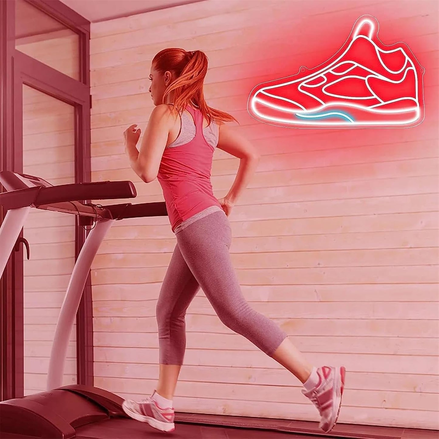 Letrero de Neón LED Decorativo, Diseño de Zapatilla Deportiva, Iluminación Roja y Azul para Tienda