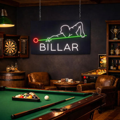 soloLED Letrero CARTEL BILLAR NEON brillante Escaparate, Decoración de Pared en Metacrilato transparente, Luz Brillante, aproximadamente 50 cm alimentación 12v