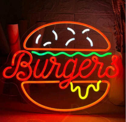 Luces Art Decoration Letreros Neón Hamburguesa Con Brillo Ajustable Y Alimentación12v Luces Neón Letras Hamburguesa Adecuados Para Decoración Tiendas bares 40cmx50cm