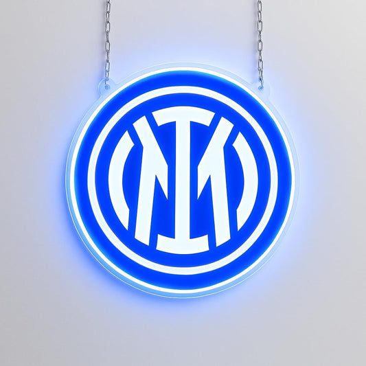 Letrero LED Circular Inter de Milán con Iluminación Azul, Señalización Decorativa Colgante, 35 cm futbol neón led y vinilo con metacrilato