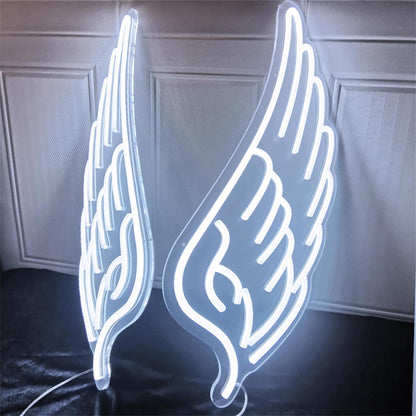 Luz LED Decorativa de Pared en Forma de Alas de Ángel, Neón Azul, Iluminación Ambiental, 60x35 cm Cada Ala, Alimentación 12v