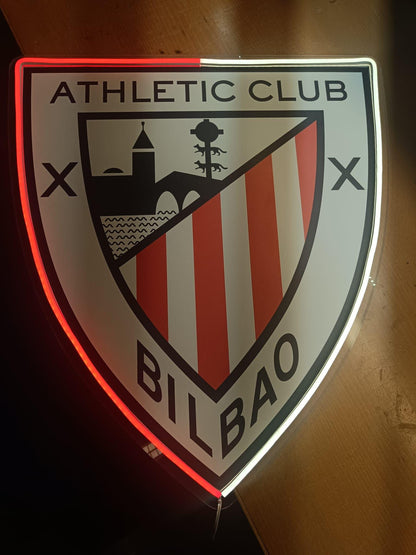 cartel escudo de neón led flex metacrilato y vinilo del At de Bilbao de la liga de fútbol,regalo, para pared de un bar