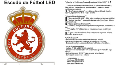 Escudo LED Futbol liga vinilo l, Iluminación neon led Alta Intensidad, Metaquilato Profesional, Decoración Deportiva cultural Medidas 40x30cm