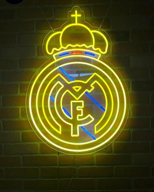 SOLOLED Lámpara de Neón LED Madrid Escudo del Luz Amarilla y Azul, Decoración de Pared