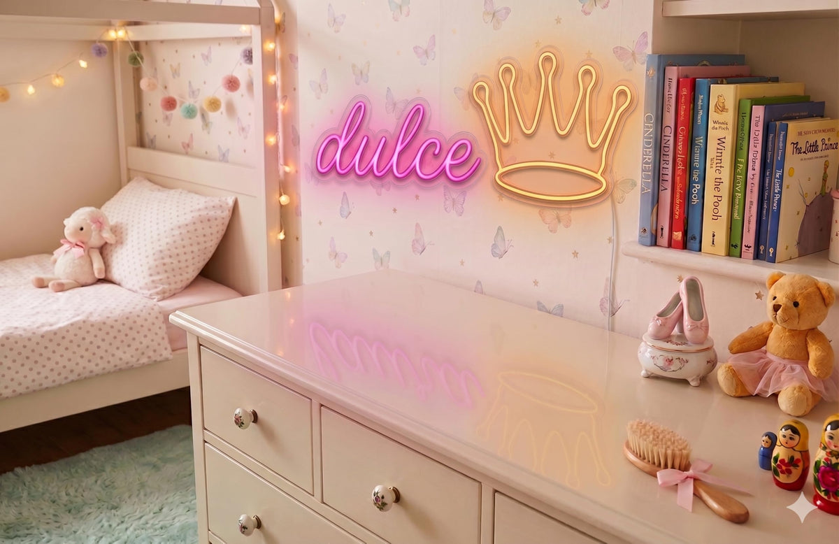 Cartel de Neón LED "Corona Real" – Elegancia y Brillo para Habitaciones Infantiles y EventosArtesanal Hecho en España (cadena,cable de 1.5 m y alimentación 12 v medidas 40x,30cm