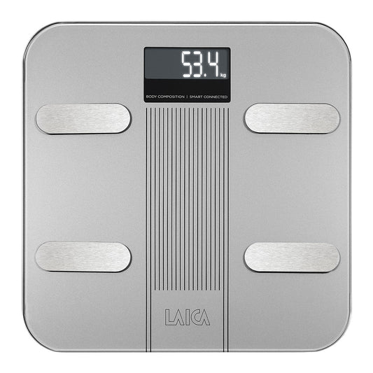 BASCULA DE BAÑO SMART BLUETOOTH CON CÁLCULO DE LA COMPOSICIÓN CORPORAL, COLOR PLATEADO, 180 kg