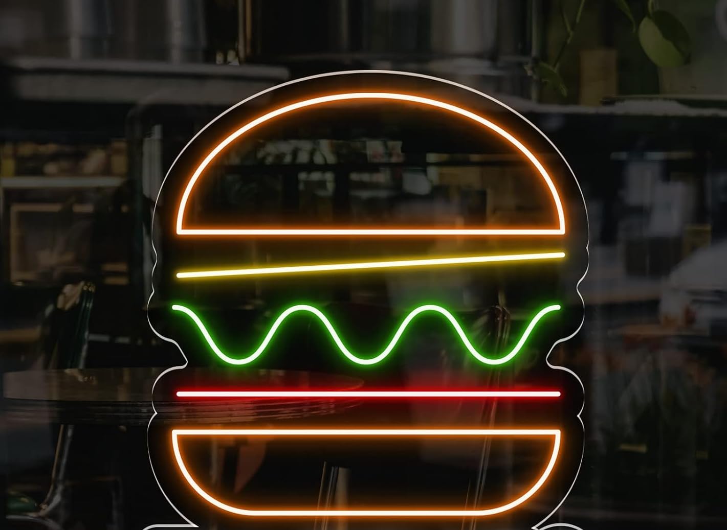 Carteles Luz de Neon Señales Iluminación Ambiente Interior Bebidas Cerveza Vaso de Café Taza de Té para Decoración Bar Restaurante Club Nocturno Ambiente (Personalizable Hamburguesa Simple, 55 CM)