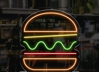 Carteles Luz de Neon Señales Iluminación Ambiente Interior Bebidas Cerveza Vaso de Café Taza de Té para Decoración Bar Restaurante Club Nocturno Ambiente (Personalizable Hamburguesa Simple, 55 CM)