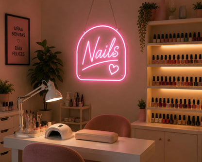 soloLED Letrero CARTEL Nails uñas pintura LED NEON brillante Escaparate, Decoración de Pared en Metacrilato transparente, Luz Brillante, aproximadamente 40 cm alimentación 12v
