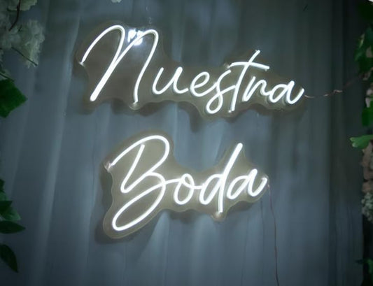 Letrero LED Neón Blanco 'Nuestra Boda' para Decoración de Bodas, Iluminación Decorativa