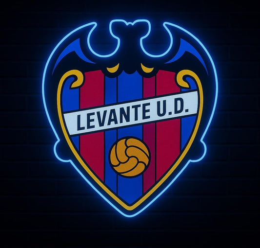 Levante regalo escudo neón led metacrilato Deportivo, Escudo Iluminado Neón Azul, Diseño fútbol liga