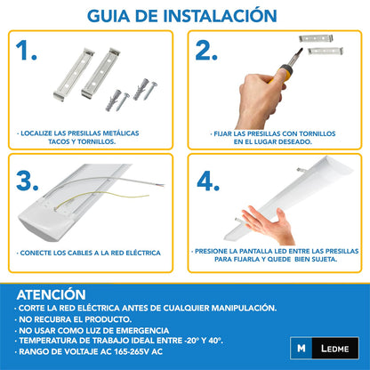 M Ledme - Pantalla LED luminaria Lineal Fast Con Led Integrado 40W, 4000 lúmenes, 1200 mm, Cable De Conexión Incluido, Aluminio/ABS, ideal para interiores.