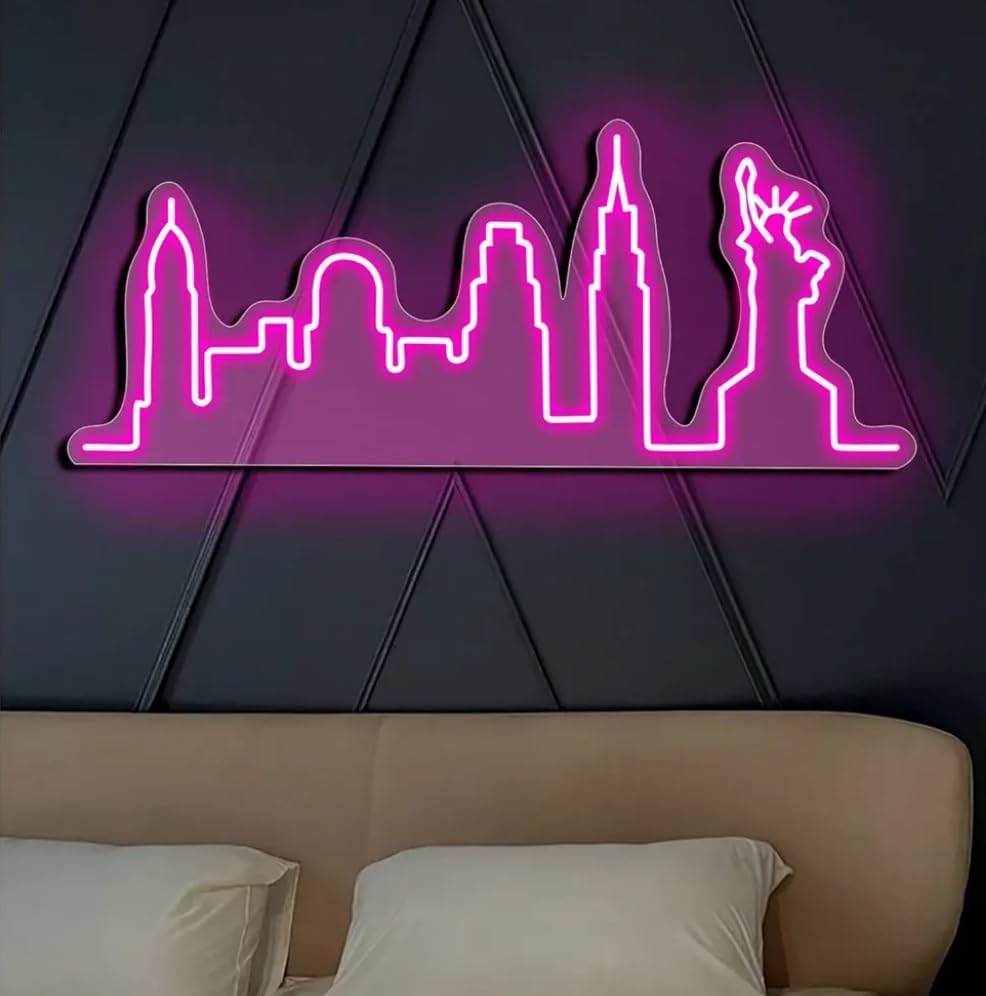Letrero de Neón Decorativo para Pared, Diseño Ciudad de Nueva York MEDIDAS 40X60 CM ALIMENTACION 12 V
