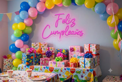 Letrero de Neón Feliz cumpleaños Cartel Luminoso Decorativo APROXIMADAMENTE 70CM ALIMENTADOR 12 V