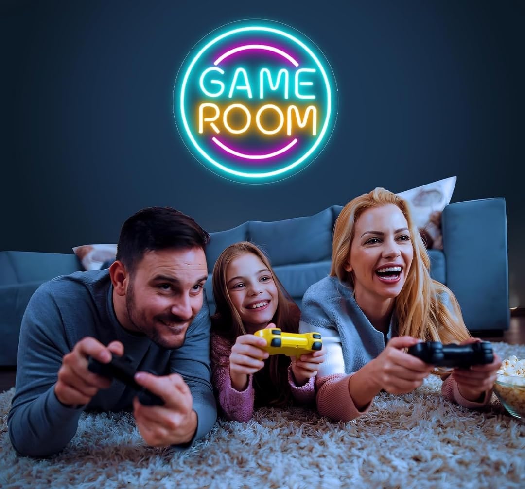Letrero de Neón LED Game Room, Luz Decorativa Circular, Multicolor, 40 cm