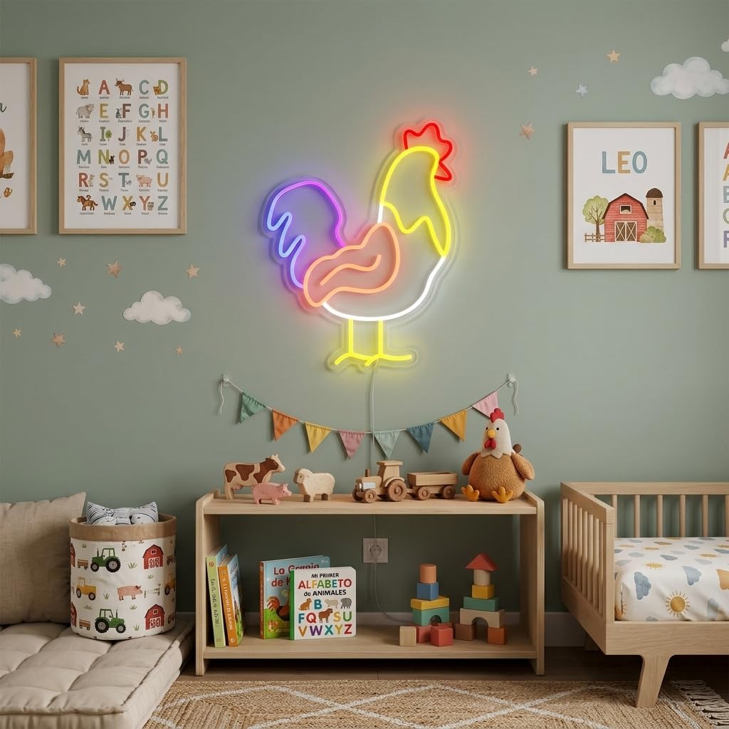 SOLOLED letrero Neon led iluminado gallo Personalizado Medida aproximadamente 60 cm cartel luminoso decoracion pared habitacion Fiestas,Escaparate negocio bar base metacrilato transparente