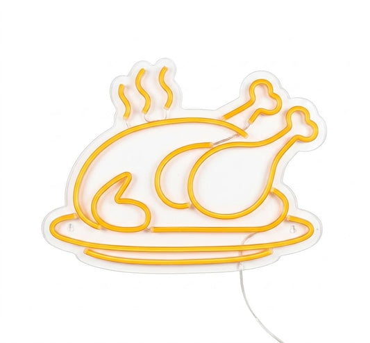 Letrero Neón de Pollo Asado, Luz neón LED, Colores, Decoración de Pared con base metacrilato transparente,cadena,cable de 1.5 m y alimentación 12 v medidas 40x35 cm