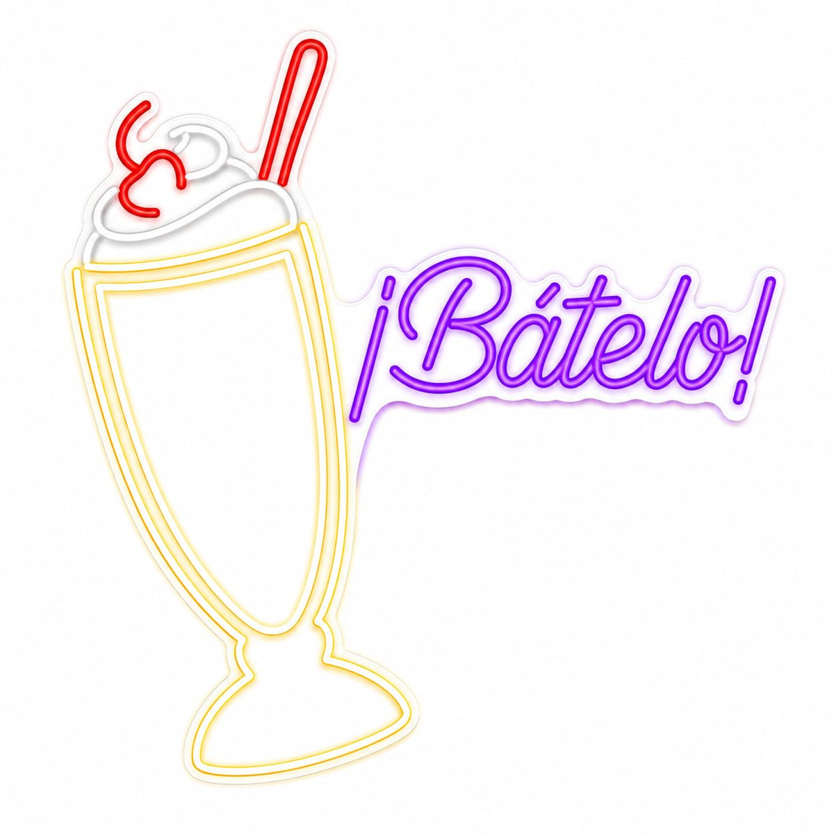 Letrero Neón de Batido ¡Bátelo!, Luz neón LED, Blanco, Rojo y Morado, Decoración de Pared con base metacrilato transparente, cadena, cable de 1.5 m y alimentación 12 v medidas 60x45 cm