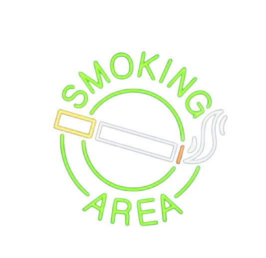 Letrero Luminoso LED de Neón, Área de Fumadores, Diseño Circular, Verde y Blanco